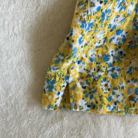 Gerard Darel Paris Floral Peasant Blouse Yellow Blue Print Size 10 - Picture 12 of 16